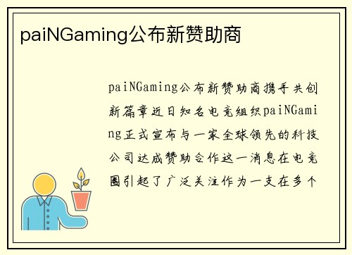 paiNGaming公布新赞助商